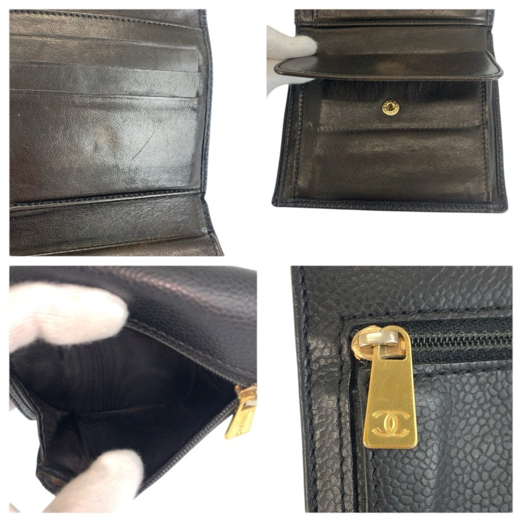 Chanel Black Leather Wallet (Tri-Fold) (Pre-Owned)