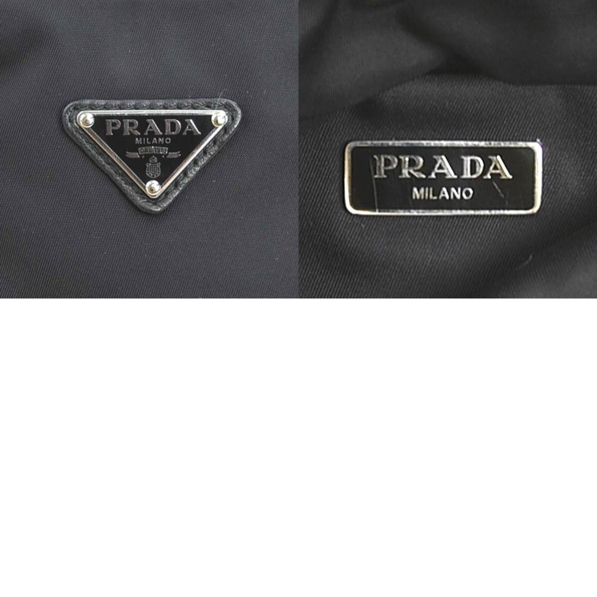 Prada Black Nylon Leather Handbag Shoulder Bag (Pre-Owned)