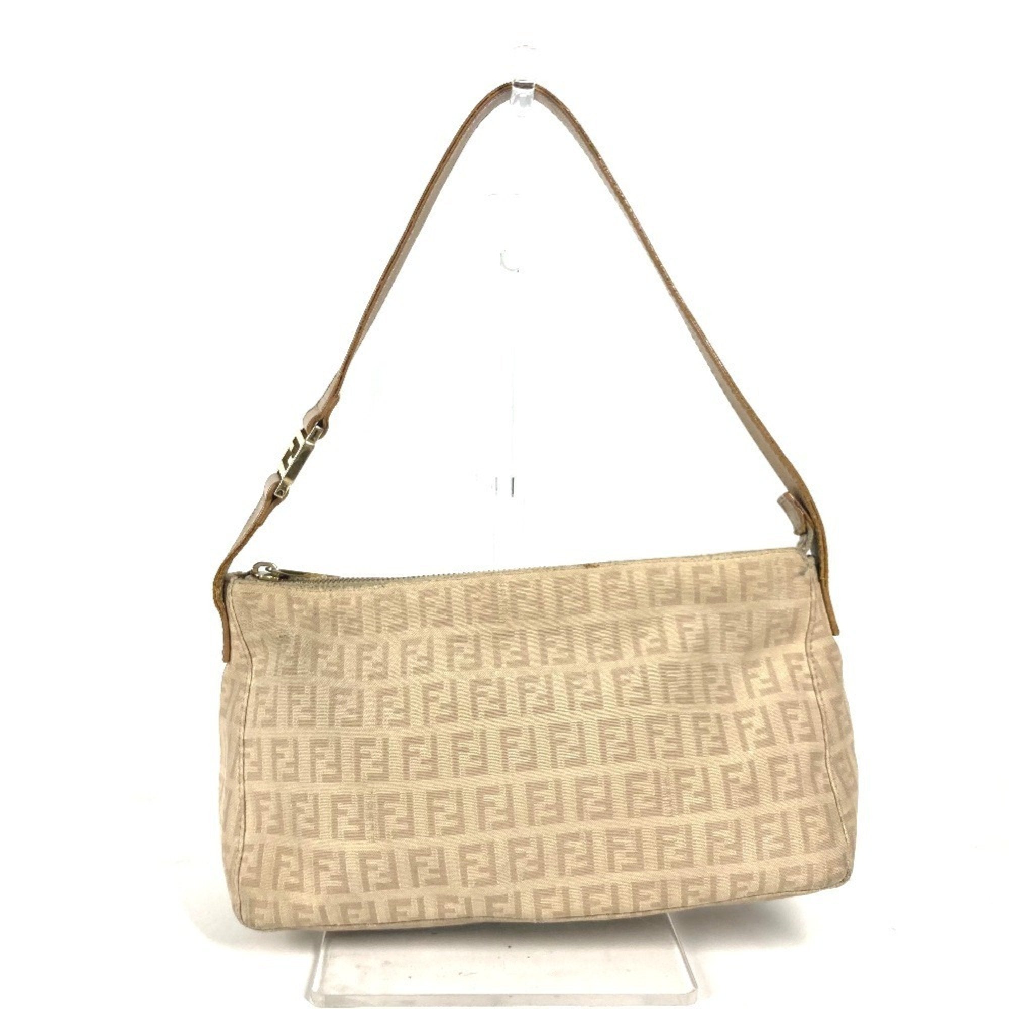 Fendi Beige Leather Canvas Shoulder Bag (Pre-Owned)