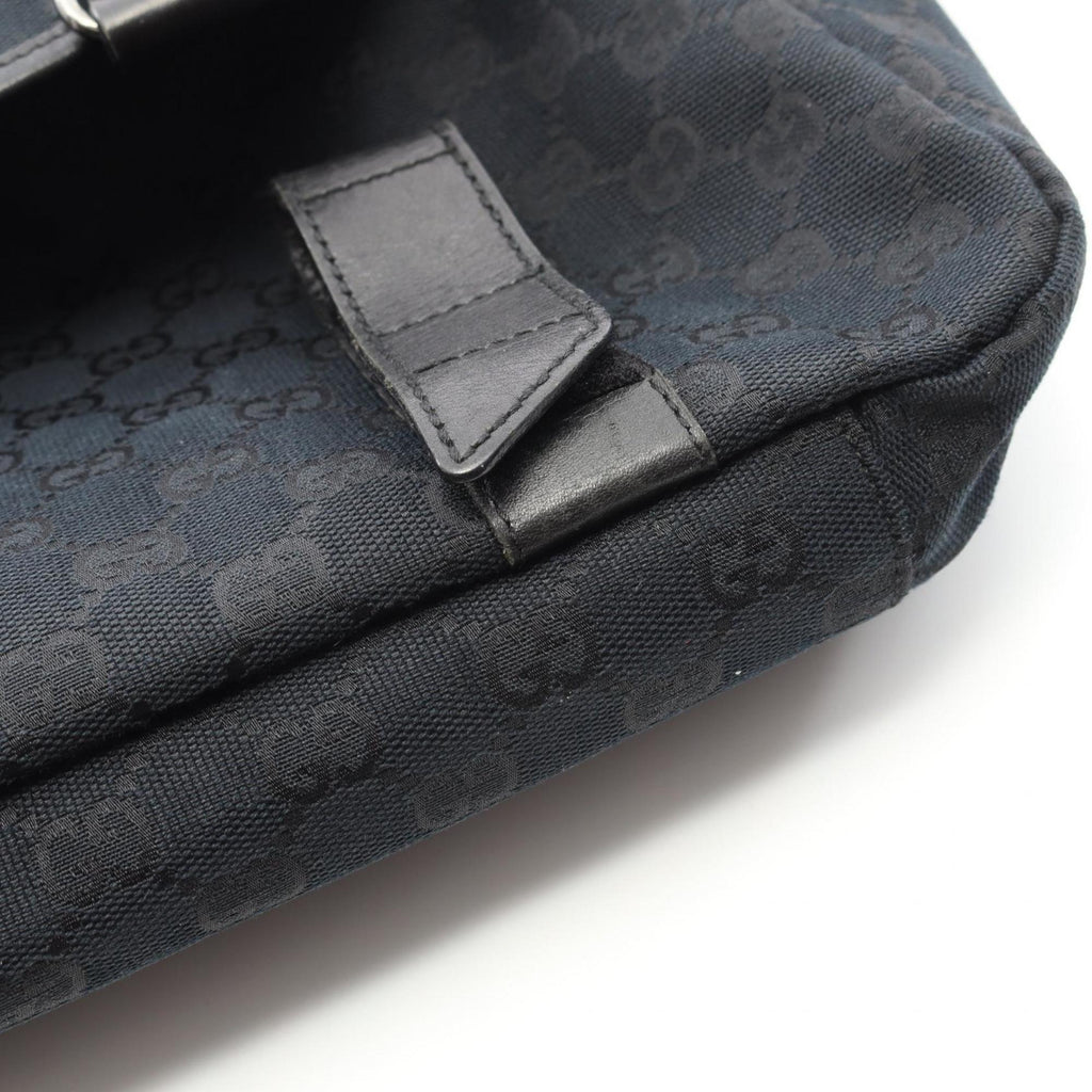 Gucci Black Navy Canvas Leather Shoulder Bag (Pre-Owned)