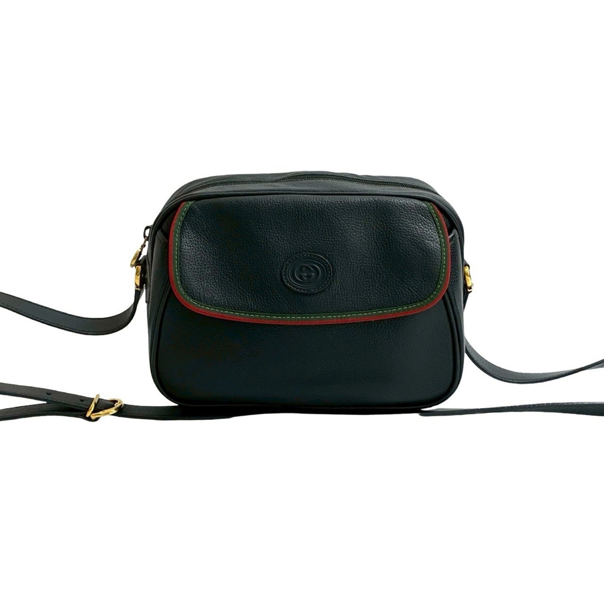 Gucci Black Green Red Color Leather Pochette Shoulder Bag (Pre-Owned)