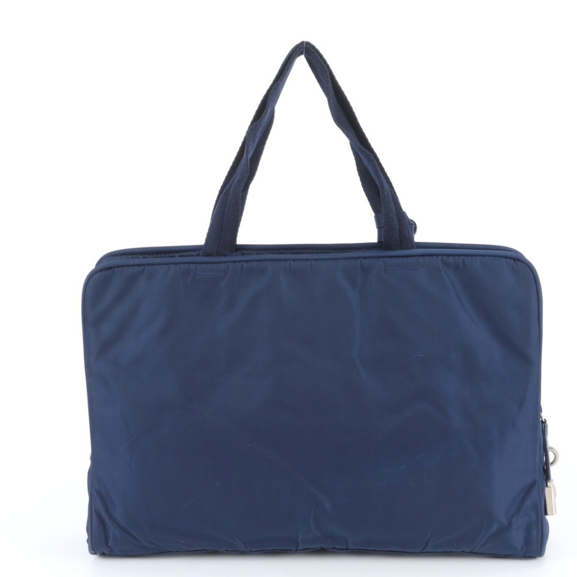 Prada Blue Nylon Leather Briefcase Handbag Tote Bag (Pre-Owned)