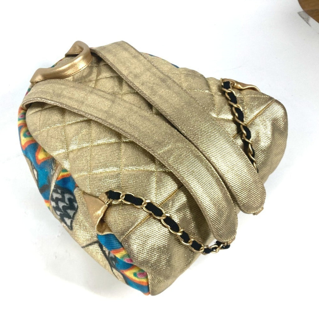 Chanel Gold Leather Canvas Backpack (Pre-Owned)