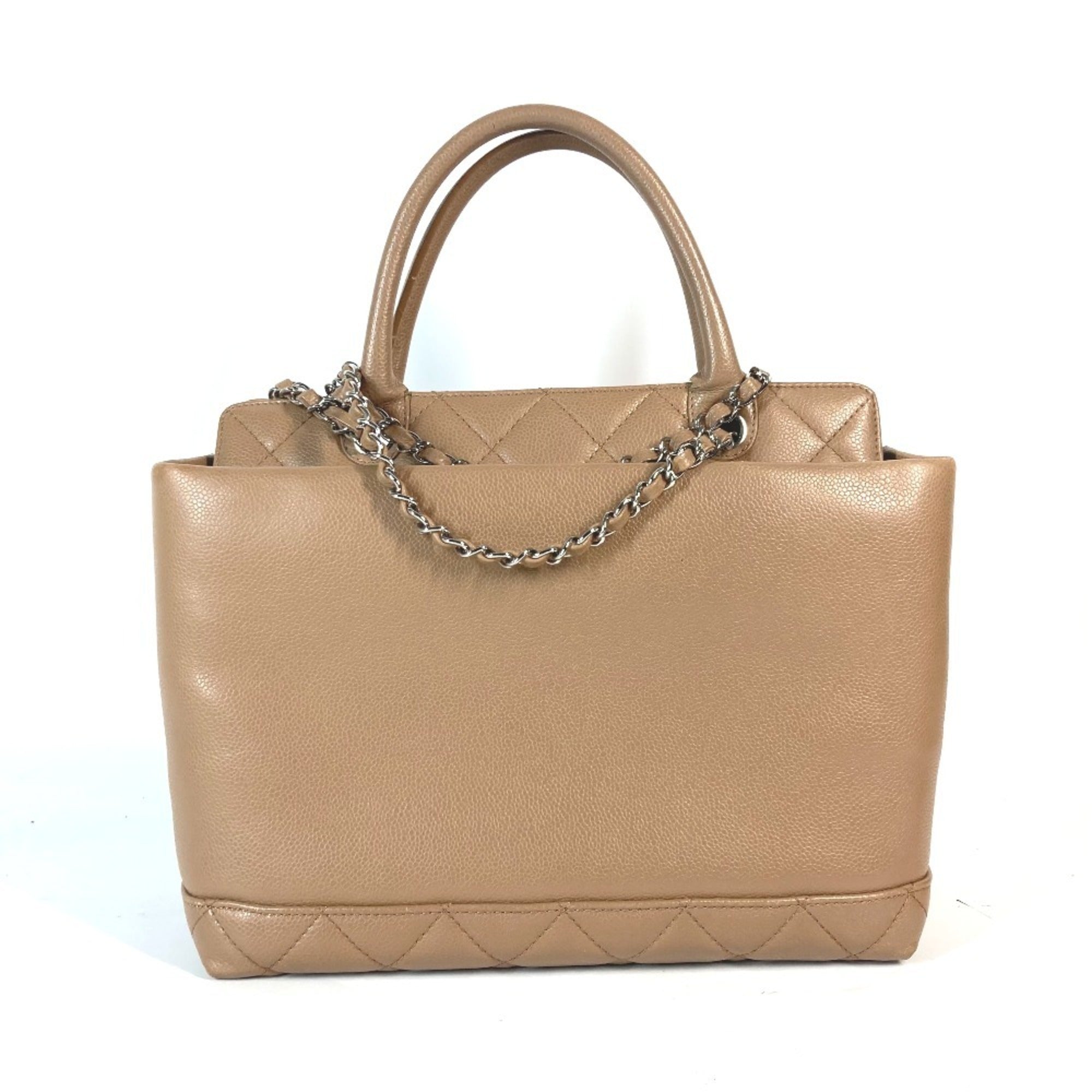 Chanel Beige Grained Calfskin Shoulder Bag Tote Bag (Pre-Owned)