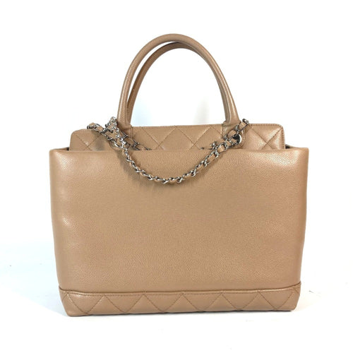 Chanel Beige Grained Calfskin Shoulder Bag Tote Bag (Pre-Owned)
