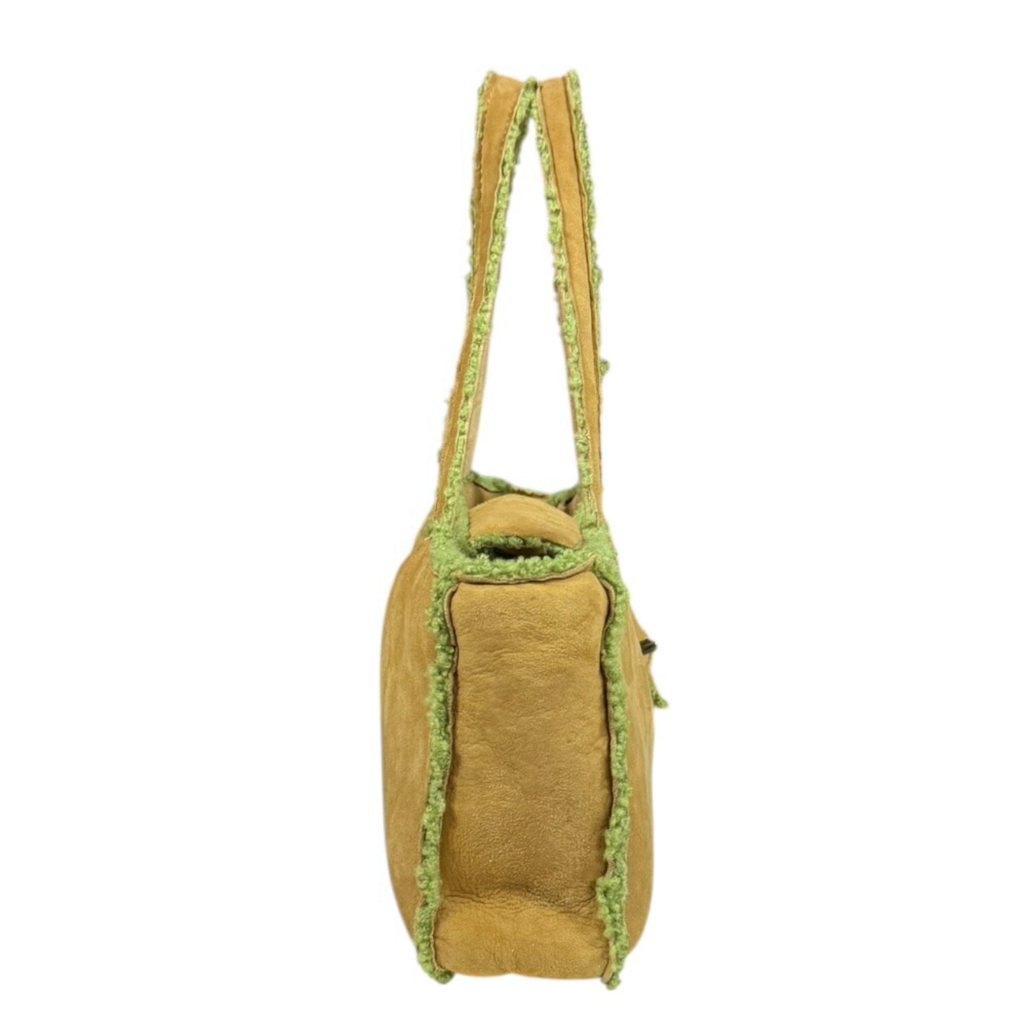 Chanel Mouton Brown Green Leather Handbag (Pre-Owned)