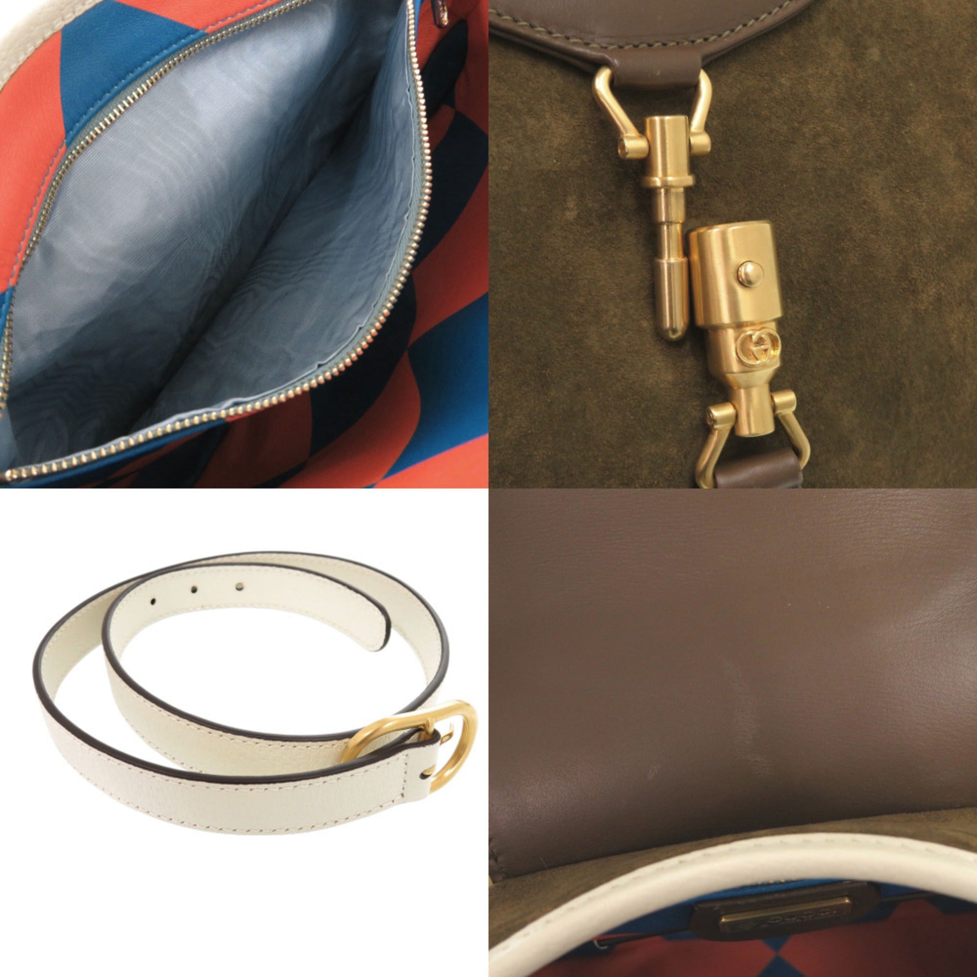 Gucci Brown Ivory Khaki Leather Suede Shoulder Bag (Pre-Owned)