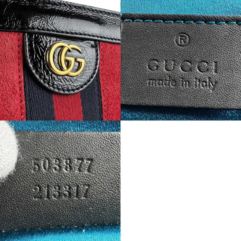 Gucci Black Red Color Suede Patent Leather Shoulder Bag (Pre-Owned)