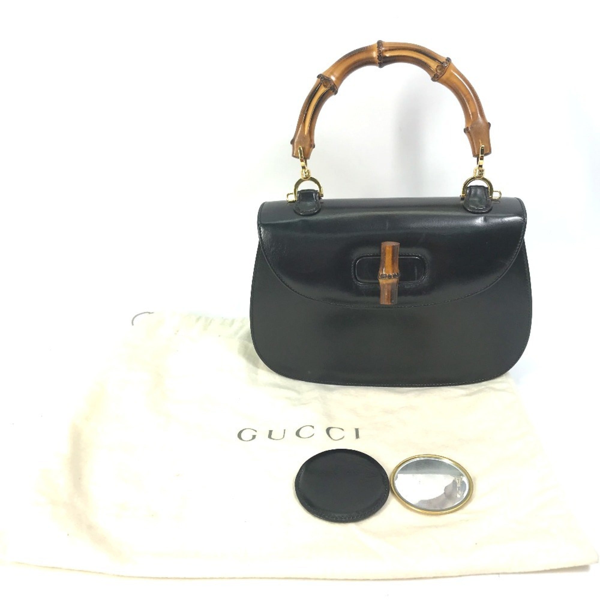 Gucci Black Leather Bamboo Handbag (Pre-Owned)