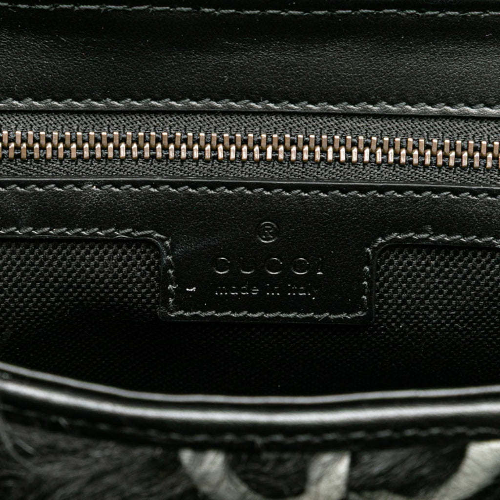 Gucci Black White Faux Fur Leather Handbag Shoulder Bag (Pre-Owned)