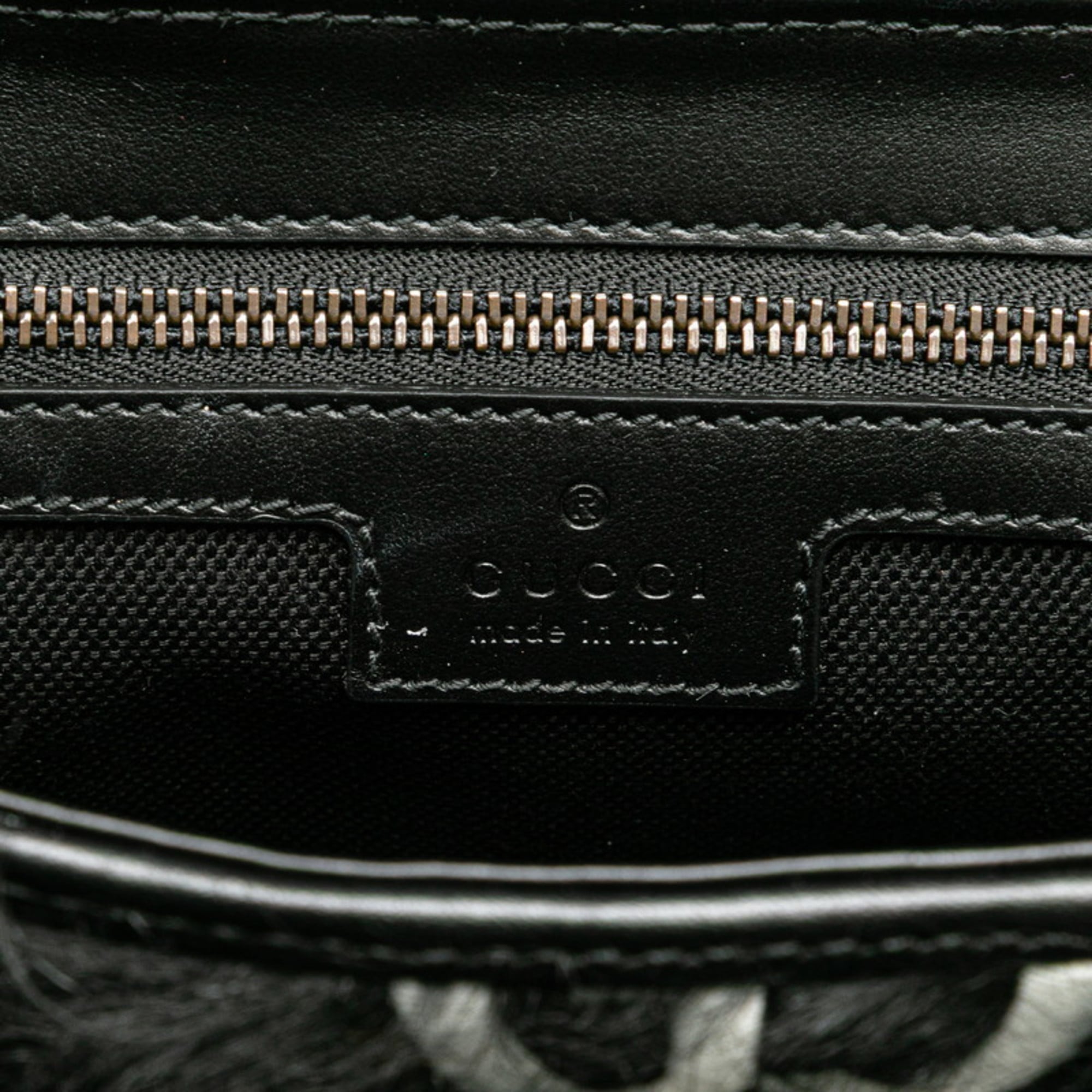 Gucci Black White Faux Fur Leather Handbag Shoulder Bag (Pre-Owned)
