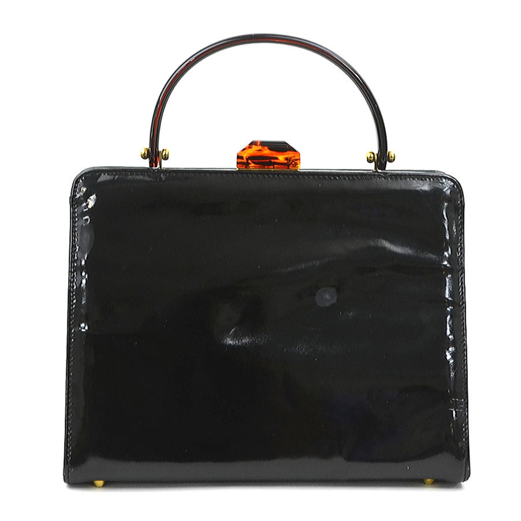 Bottega Veneta Black Brown Patent Leather Plastic Handbag (Pre-Owned)