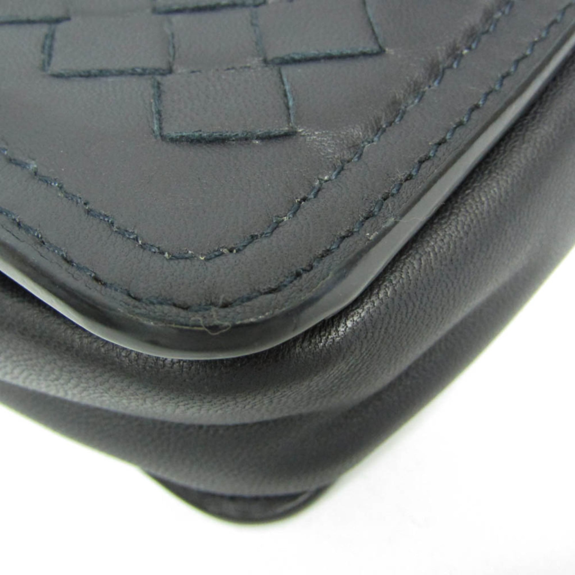 Bottega Veneta Belt Flap Camera Bag Intrecciato Nappa Navy Leather Shoulder Bag Bag (Pre-Owned)