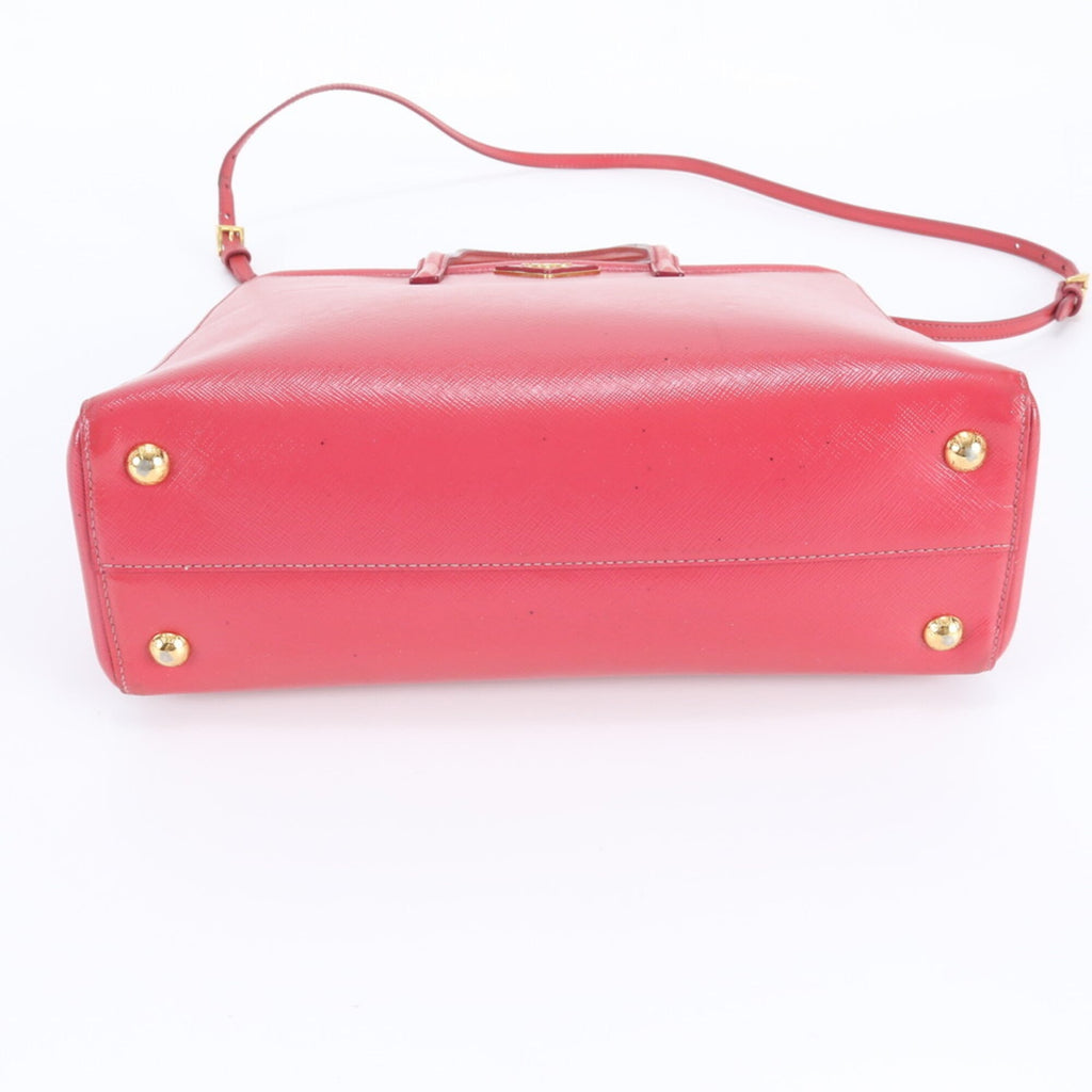 Prada Saffiano Red Color Leather Shoulder Bag Tote Bag (Pre-Owned)