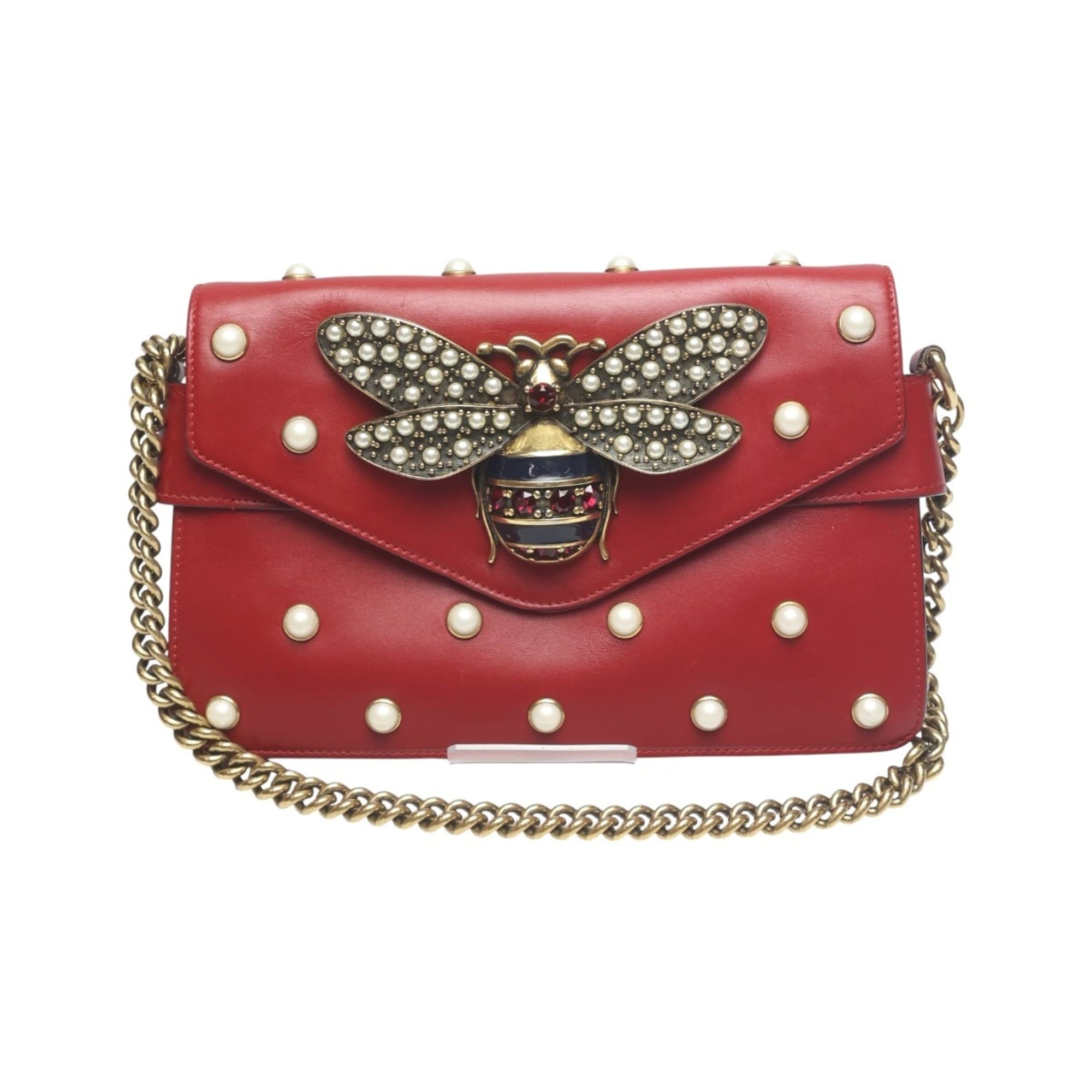 Gucci Red Color Leather Handbag Shoulder Bag (Pre-Owned)
