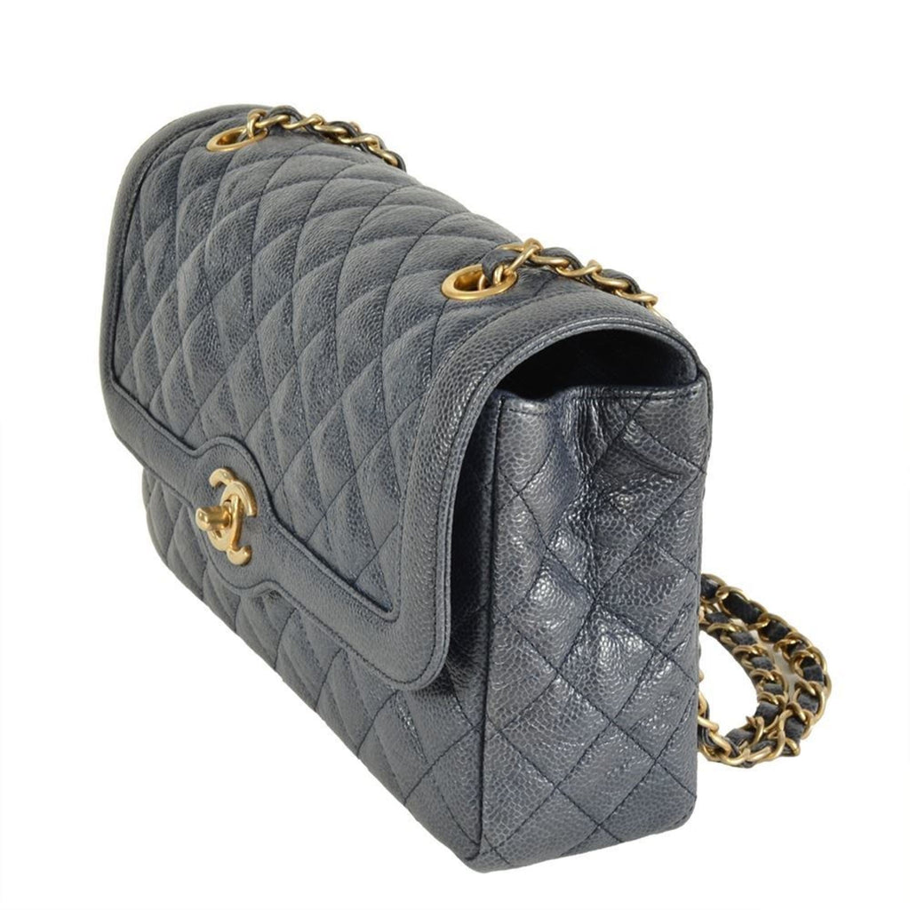 Chanel Blue Grained Calfskin Shoulder Bag (Pre-Owned)