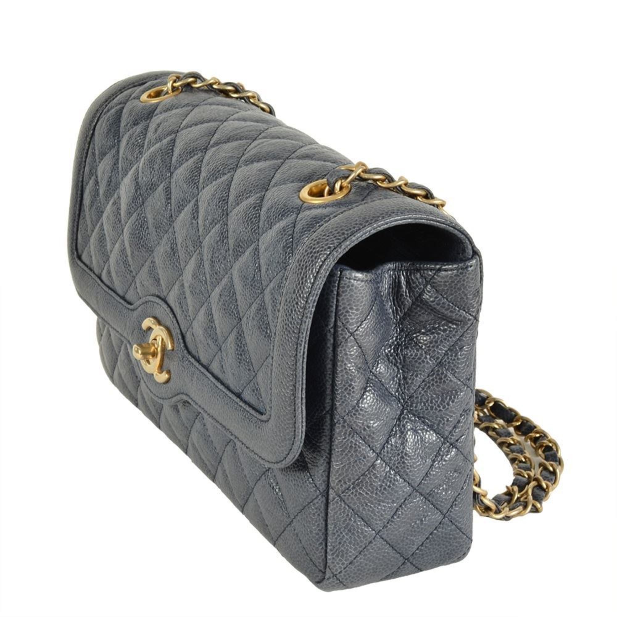 Chanel Blue Grained Calfskin Shoulder Bag (Pre-Owned)