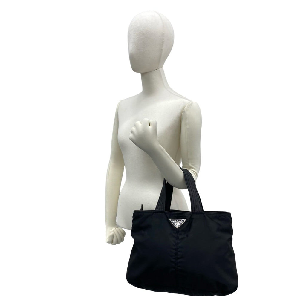 Prada Black Nylon Leather Handbag Tote Bag (Pre-Owned)