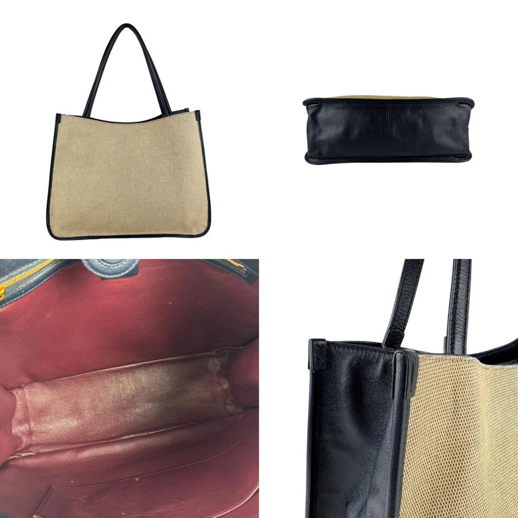 Gucci Beige Navy Canvas Leather Shoulder Bag (Pre-Owned)