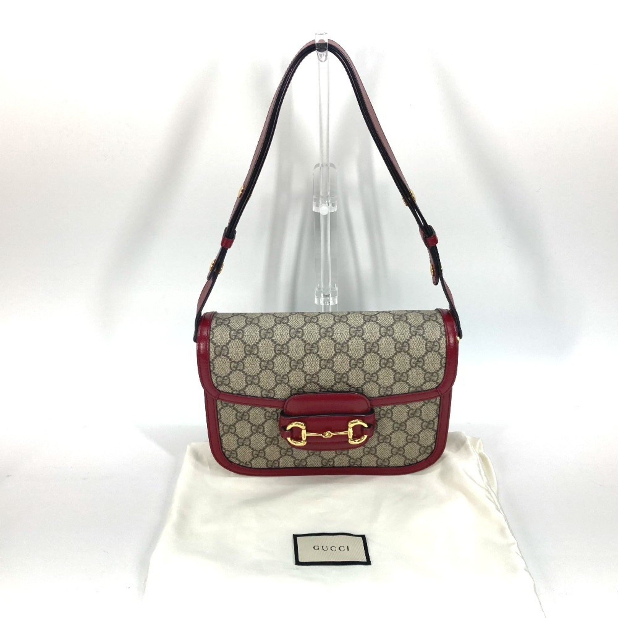 Gucci Beige Red Color Gg Supreme Leather Shoulder Bag (Pre-Owned)