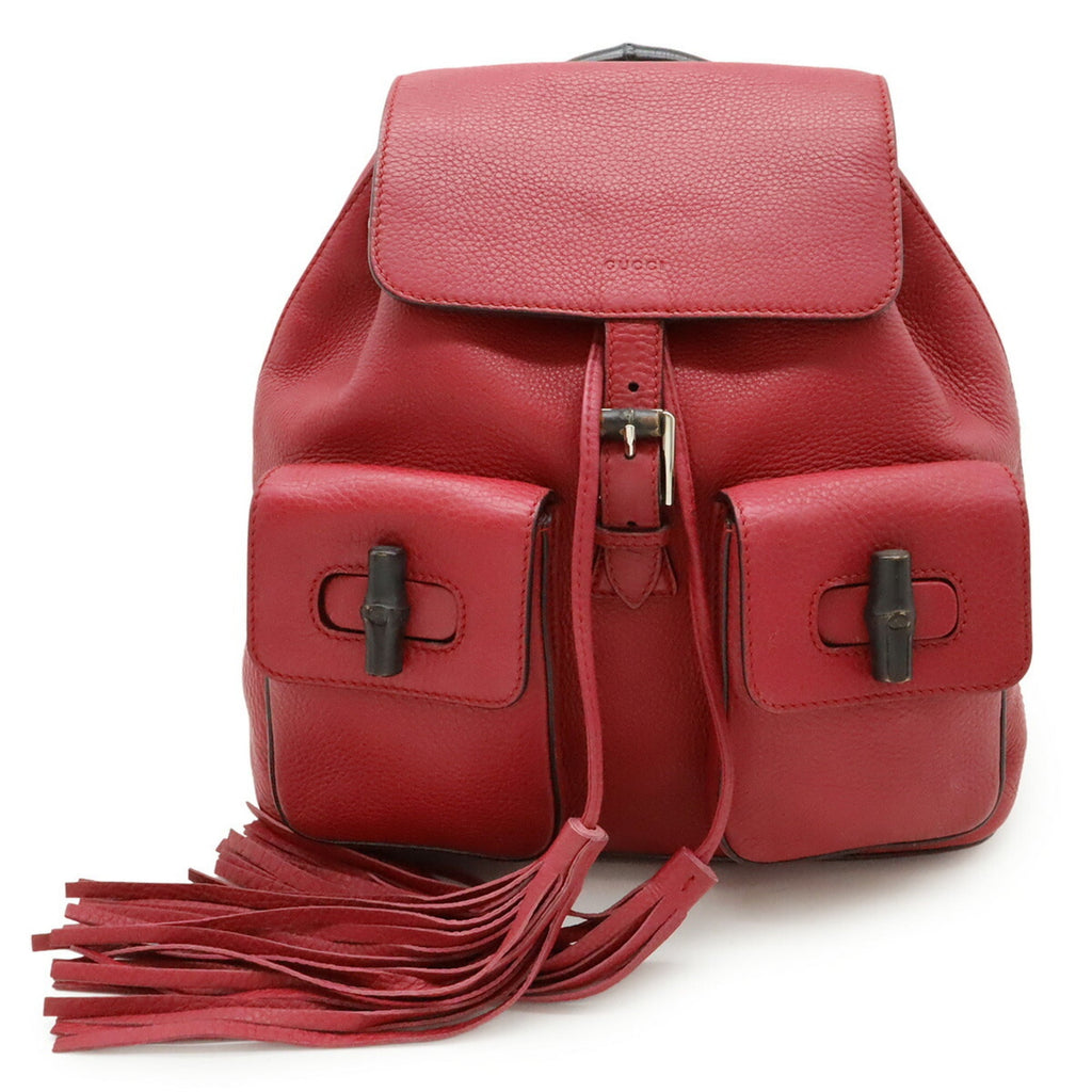 Gucci Red Color Bamboo Leather Backpack Shoulder Bag (Pre-Owned)