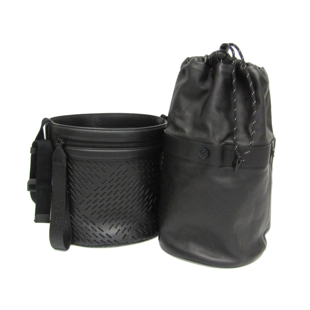 Bottega Veneta Paper Bucket Bag Perforated Leather Black Leather Shoulder Bag Bag (Pre-Owned)