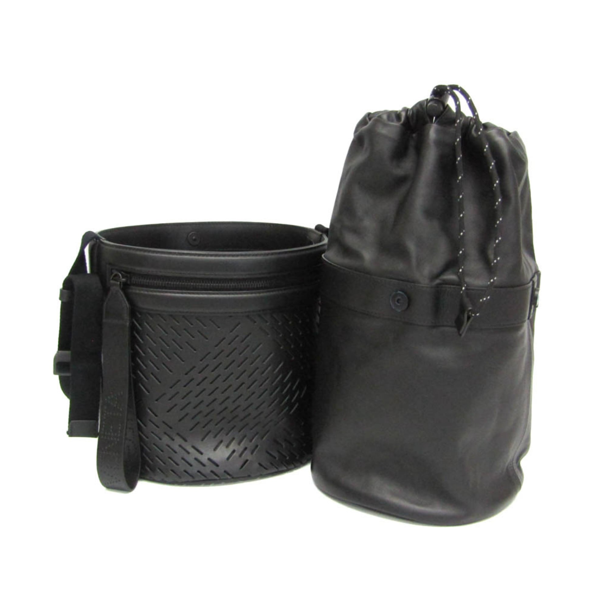 Bottega Veneta Paper Bucket Bag Perforated Leather Black Leather Shoulder Bag Bag (Pre-Owned)