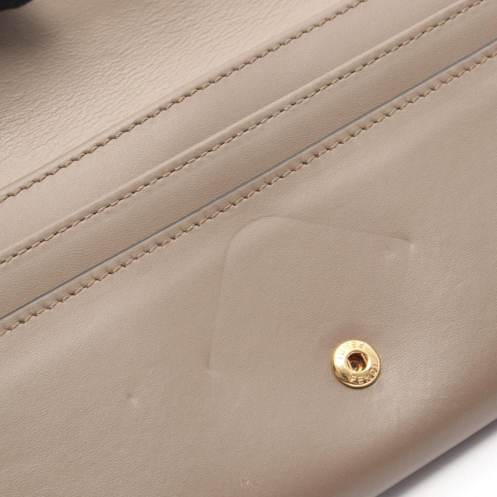 Fendi Beige Gray Leather Long Wallet (Bi-Fold) (Pre-Owned)