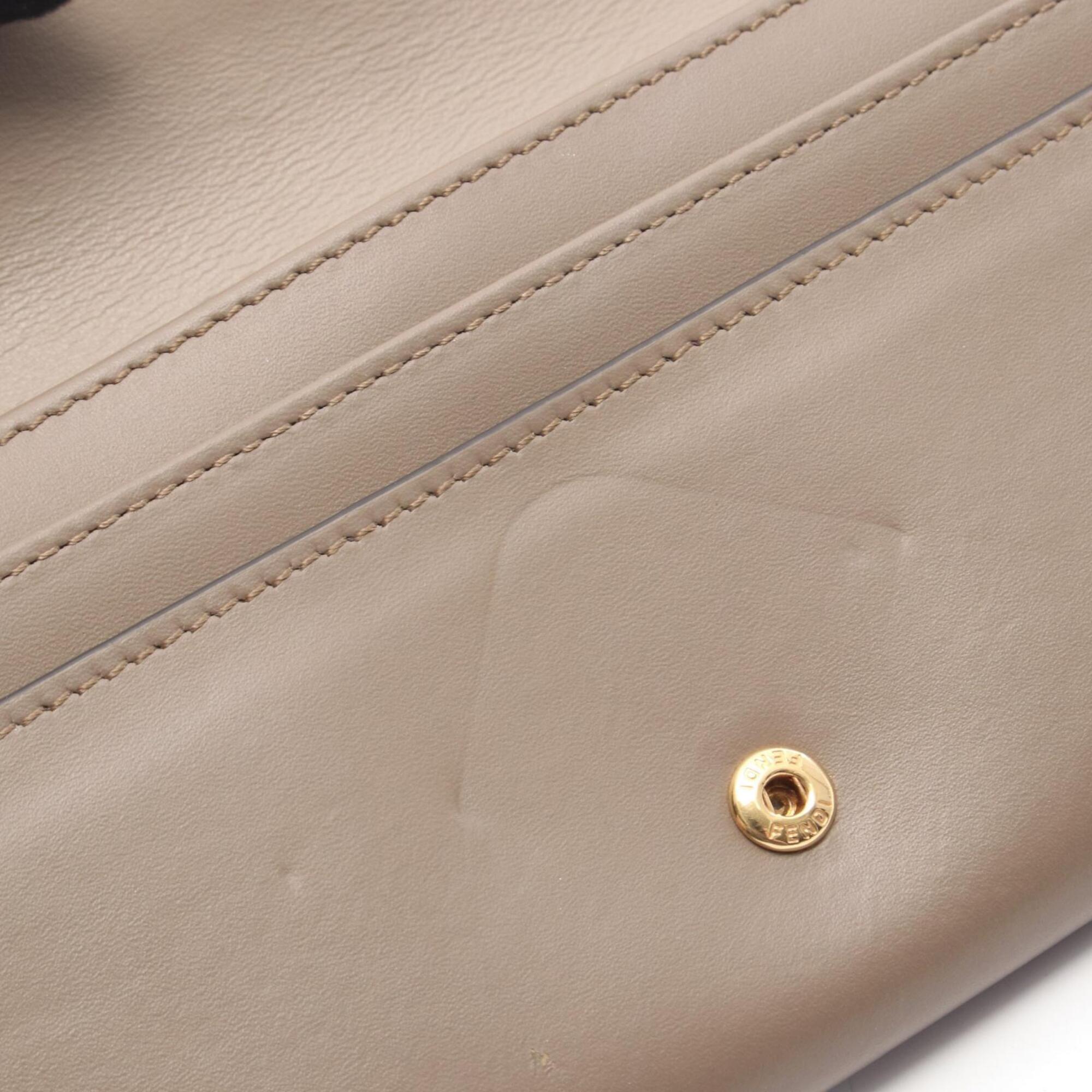 Fendi Beige Gray Leather Long Wallet (Bi-Fold) (Pre-Owned)