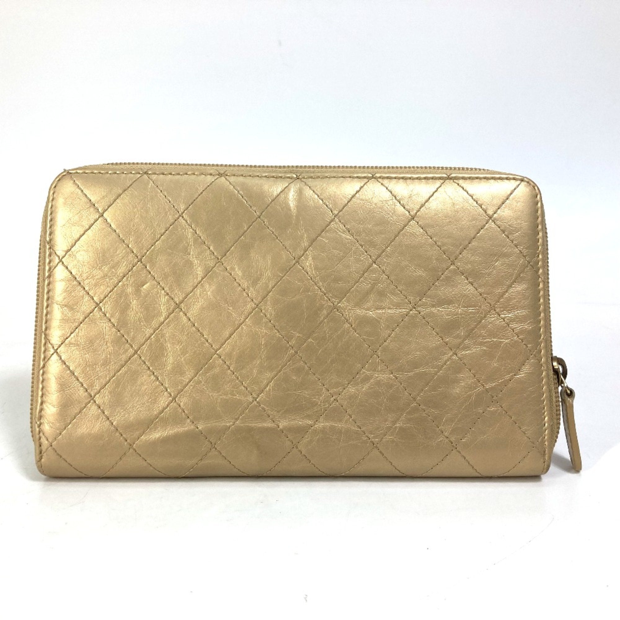 Chanel Gold Leather Long Wallet (Bi-Fold) (Pre-Owned)