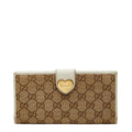 Gucci Beige White Canvas Leather Long Wallet (Bi-Fold) (Pre-Owned)