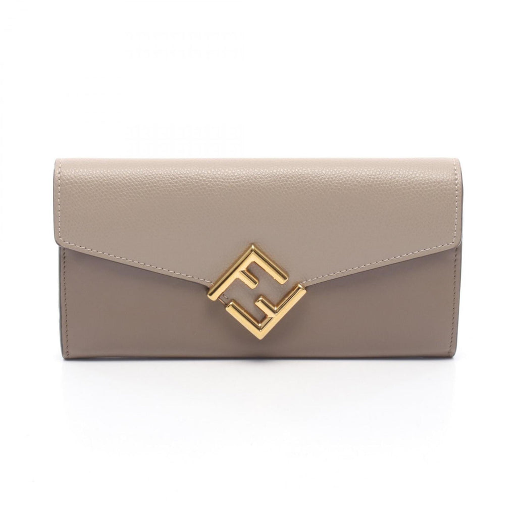Fendi Beige Gray Leather Long Wallet (Bi-Fold) (Pre-Owned)