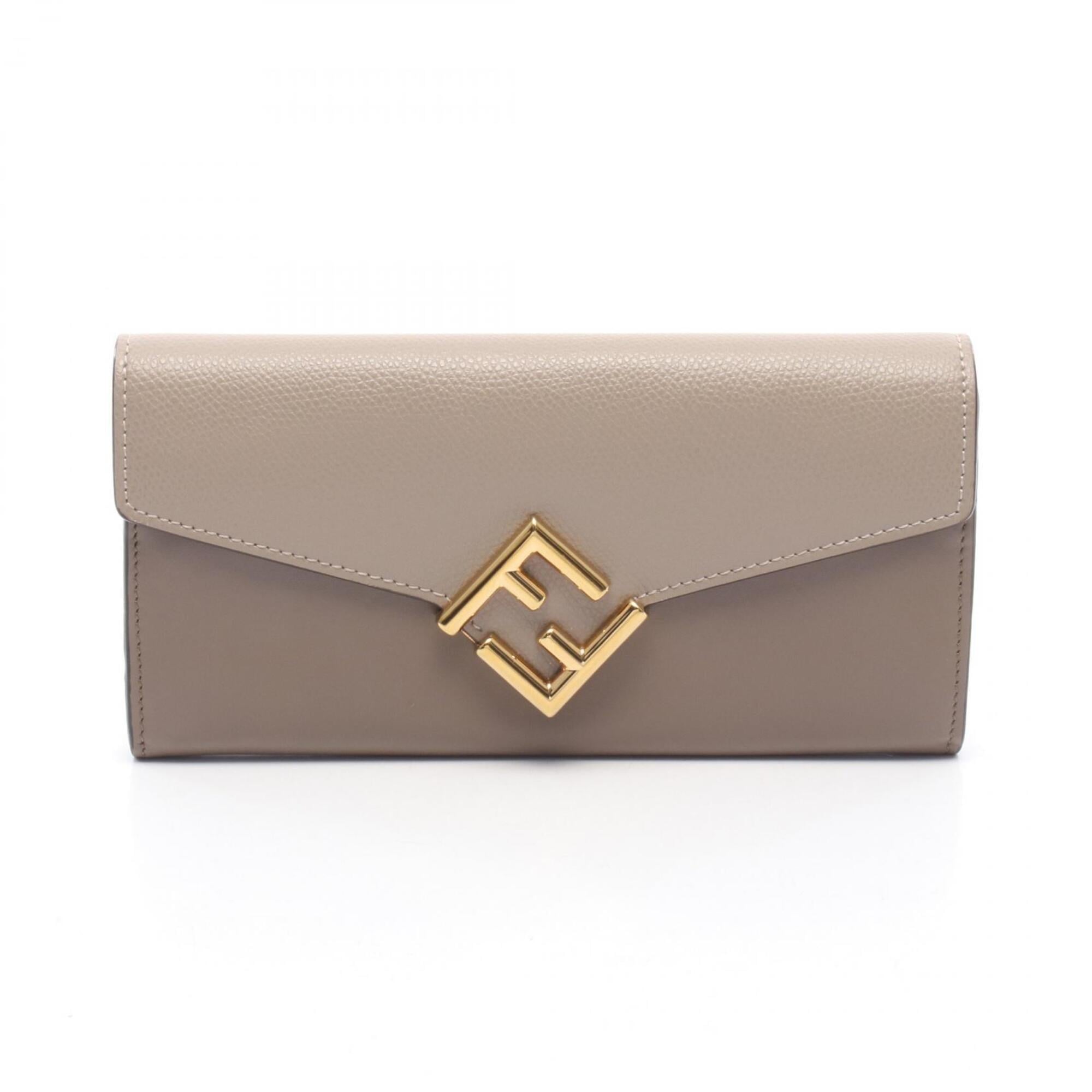 Fendi Beige Gray Leather Long Wallet (Bi-Fold) (Pre-Owned)