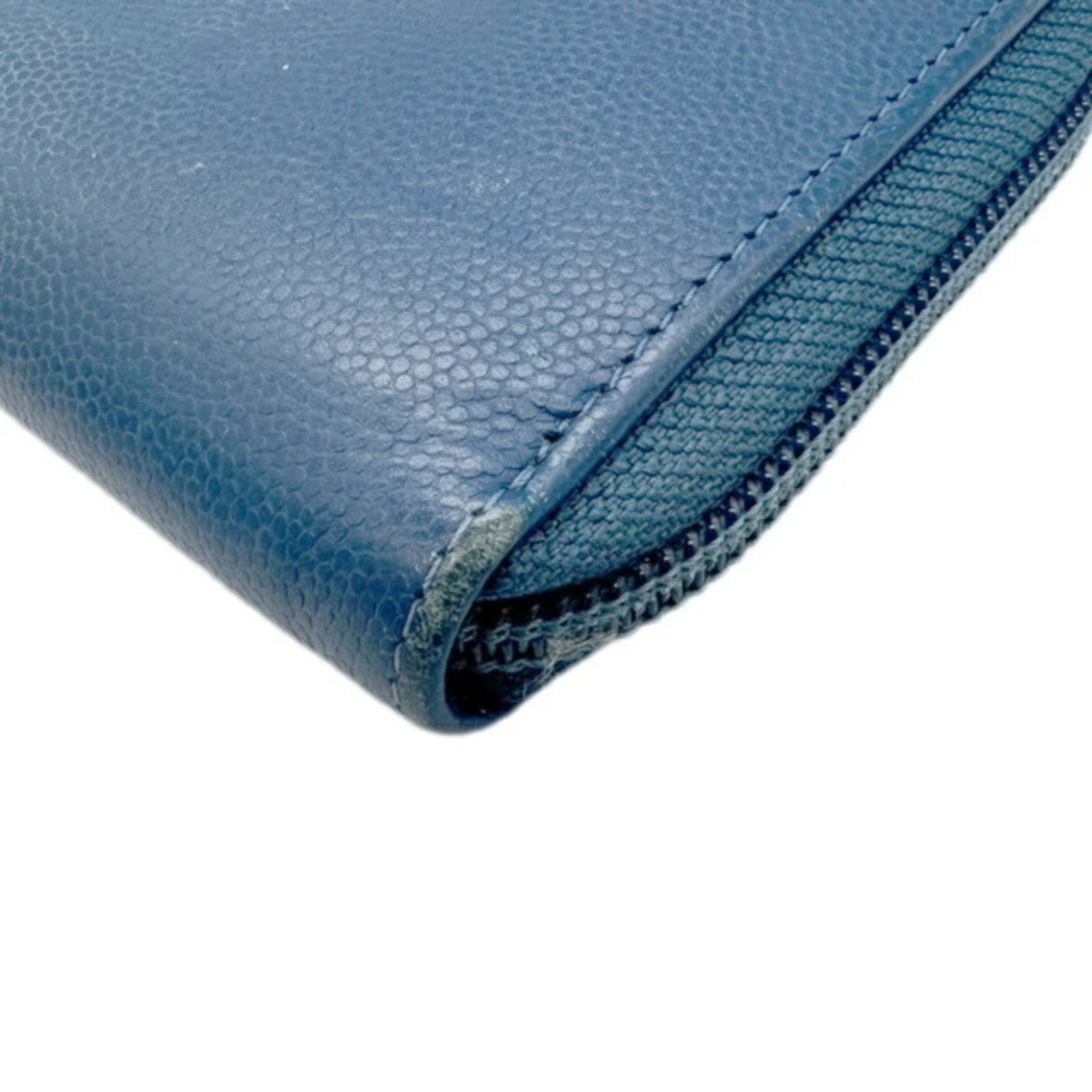 Chanel Blue Grained Calfskin Long Wallet (Bi-Fold) (Pre-Owned)