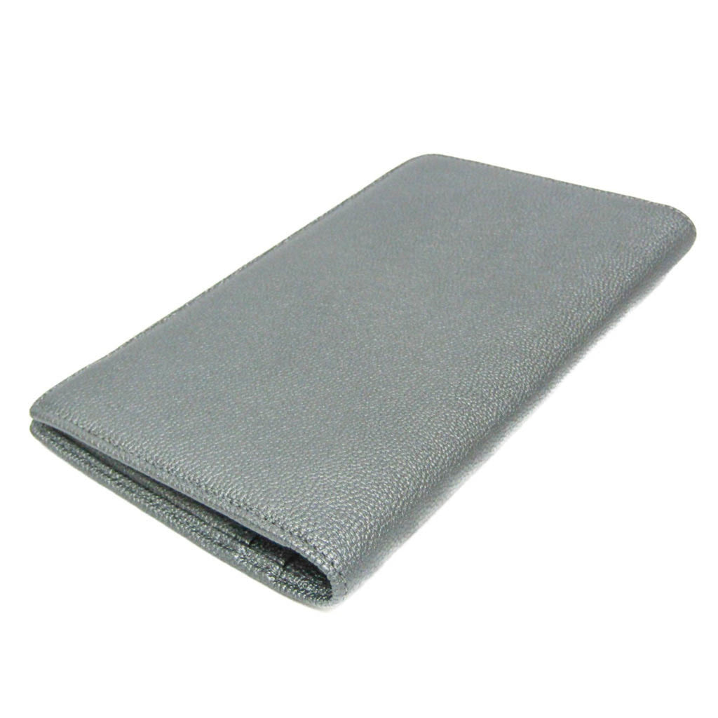 Chanel Coco Button Silver Leather Long Wallet (Bi-Fold) (Pre-Owned)