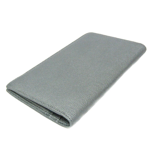 Chanel Coco Button Silver Leather Long Wallet (Bi-Fold) (Pre-Owned)