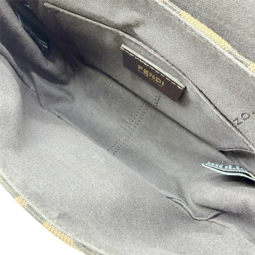 Fendi Zucca Brown Canvas Leather Shoulder Bag (Pre-Owned)