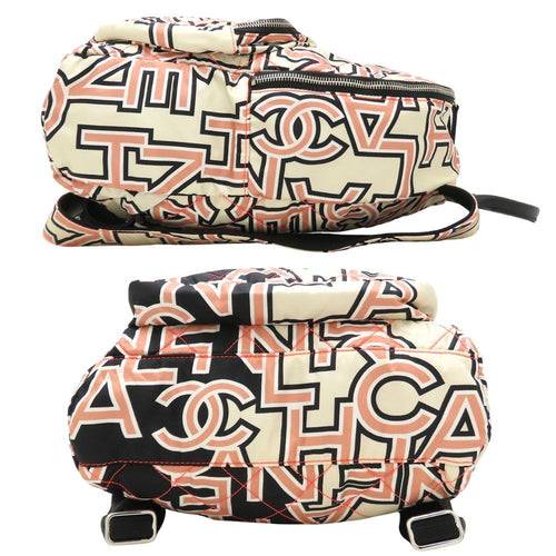 Chanel Black Ivory Pink Nylon Leather Backpack (Pre-Owned)