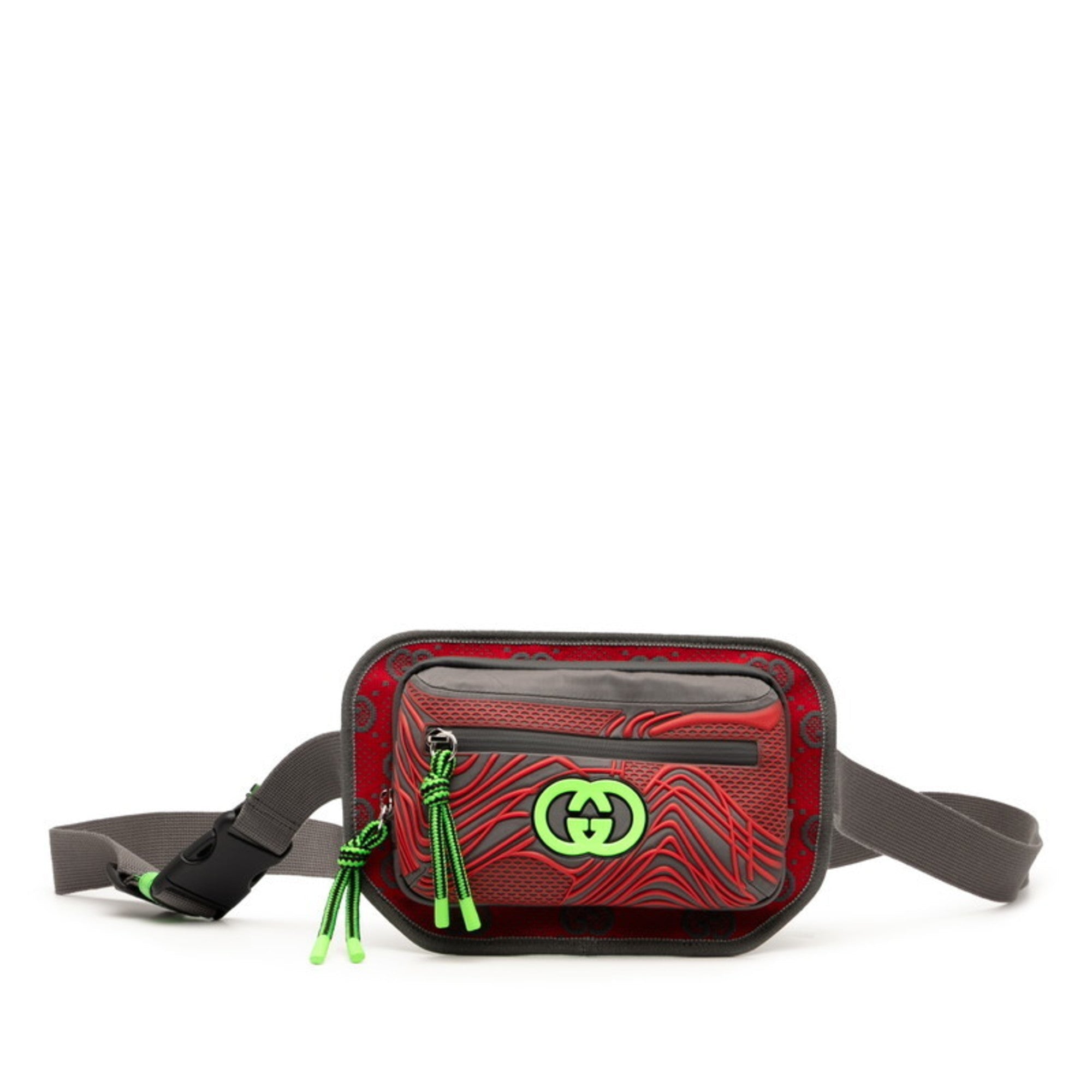 Gucci Gray Green Red Color Nylon Rubber Sling Bag (Pre-Owned)