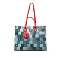 Louis Vuitton Blue Red Color Denim Leather Shoulder Bag Tote Bag (Pre-Owned)