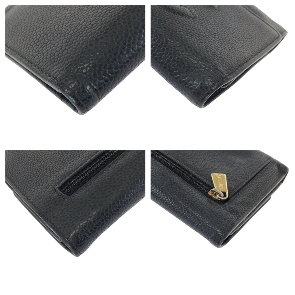 Chanel Black Grained Calfskin Wallet (Tri-Fold) (Pre-Owned)