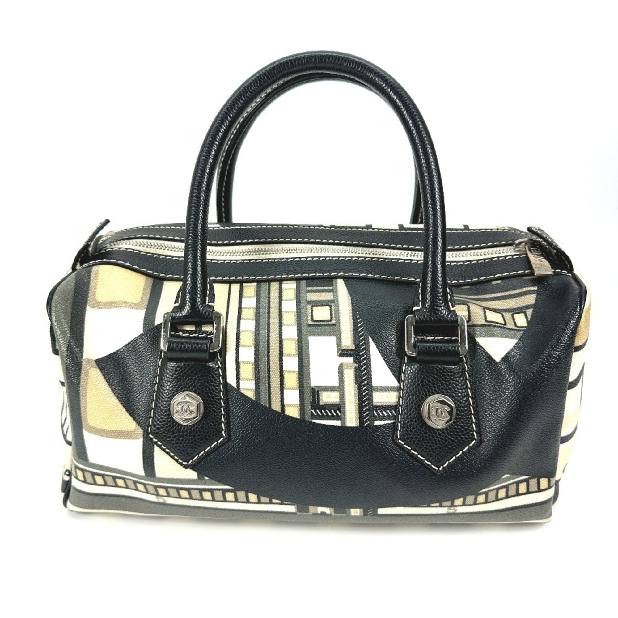 Chanel Black Yellow Pvc Boston Bag Handbag (Pre-Owned)