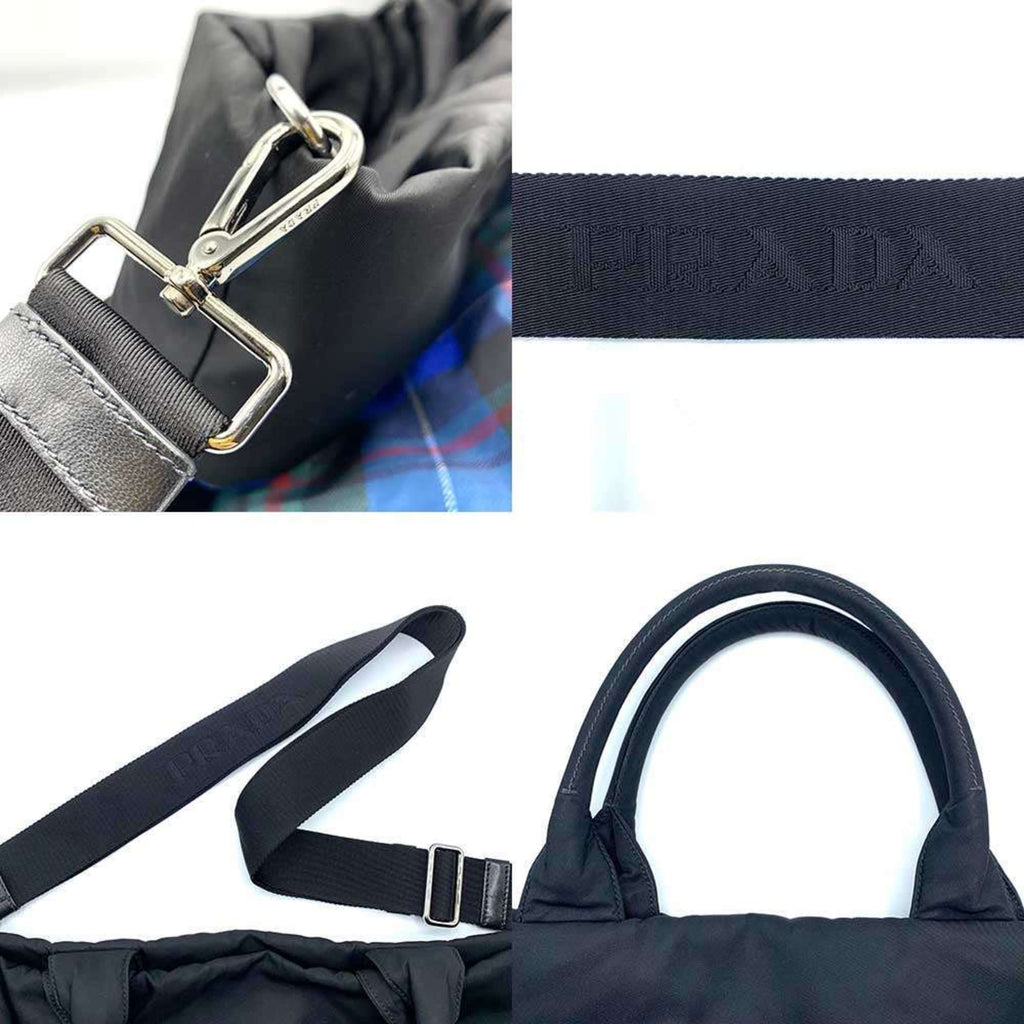Prada Black Blue Nylon Leather Handbag Shoulder Bag (Pre-Owned)