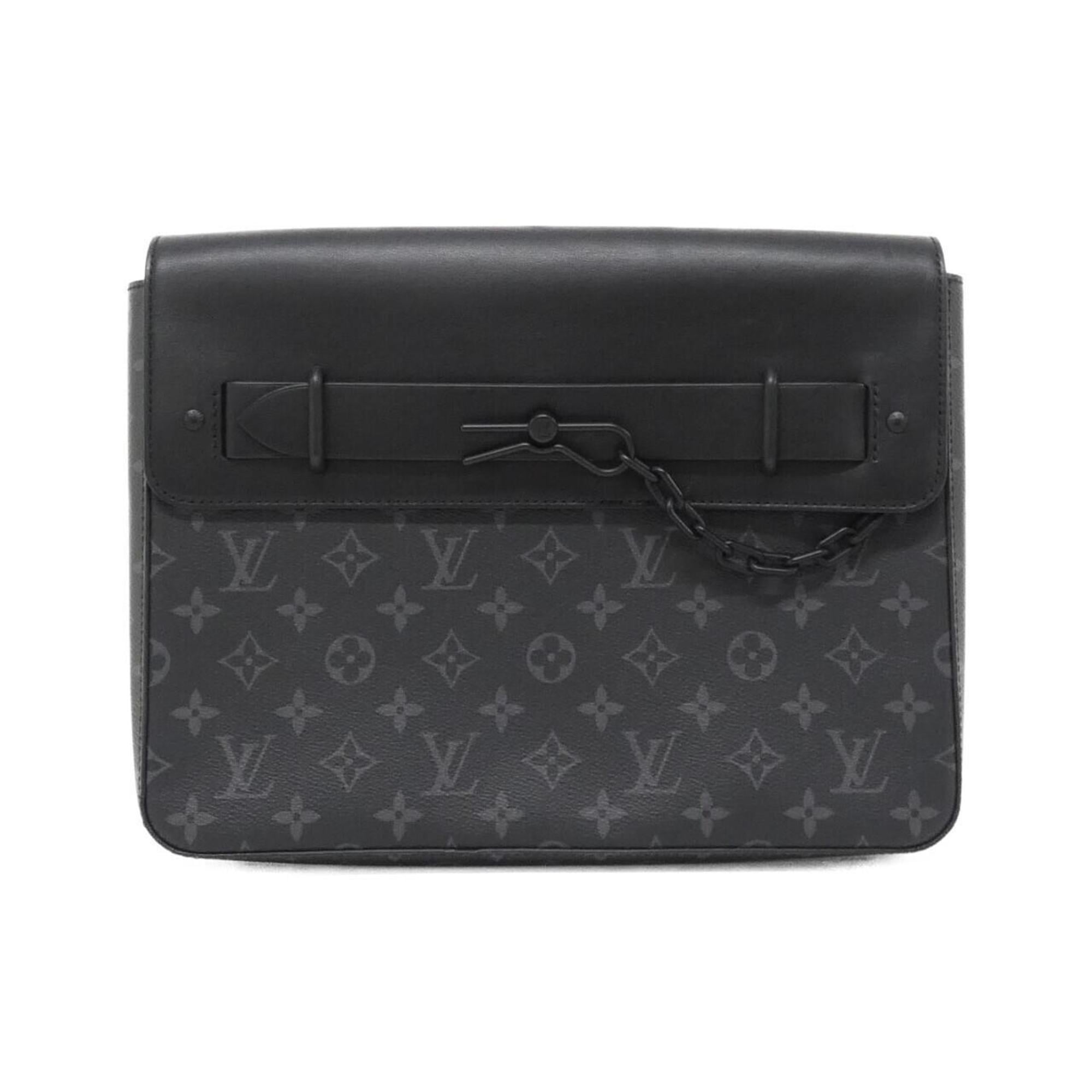 Louis Vuitton Black Coated Canvas Clutch Bag Handbag (Pre-Owned)