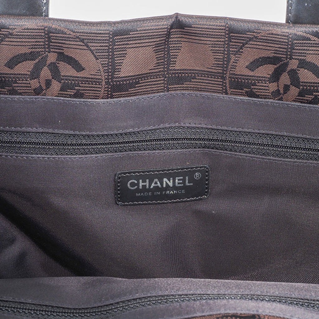 Chanel New Travel Line Brown Jacquard Leather Tote Bag (Pre-Owned)