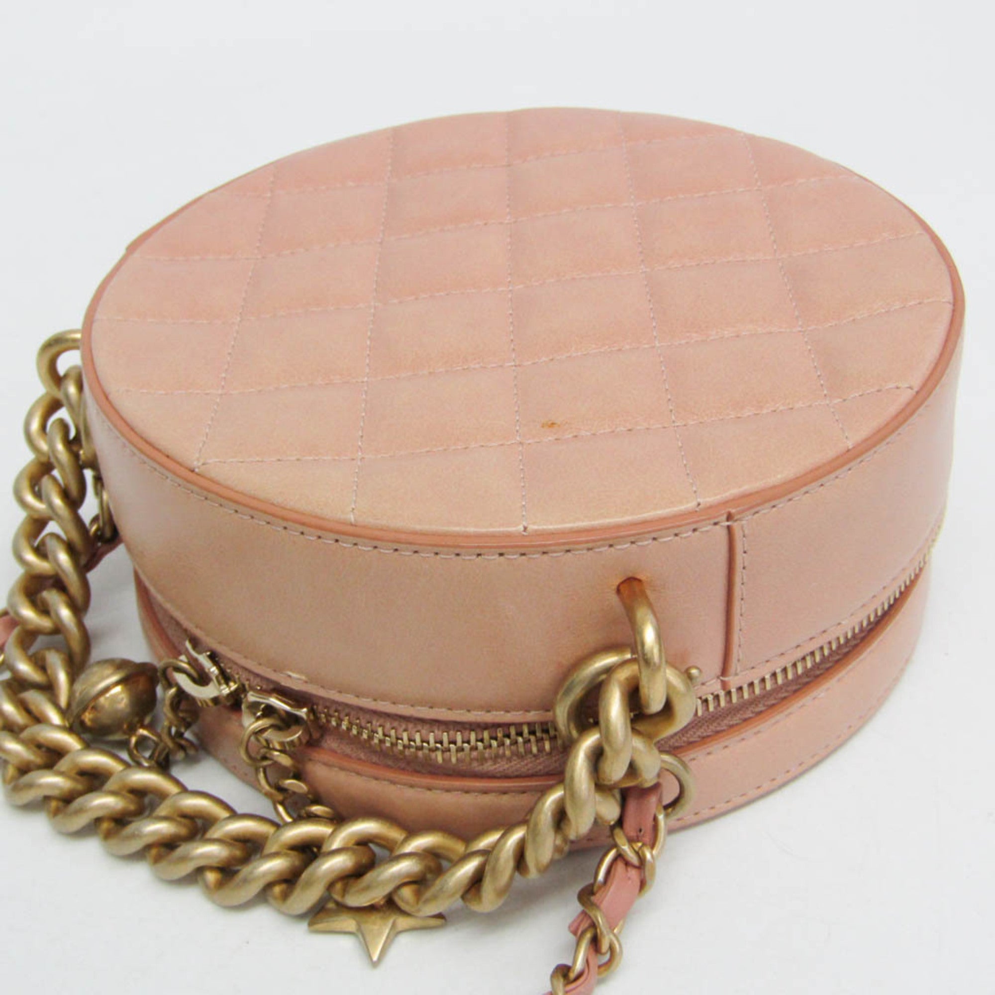 Chanel Round As Earth Crossbody Bag Glazed Calfskin Pink Leather Shoulder Bag Bag (Pre-Owned)