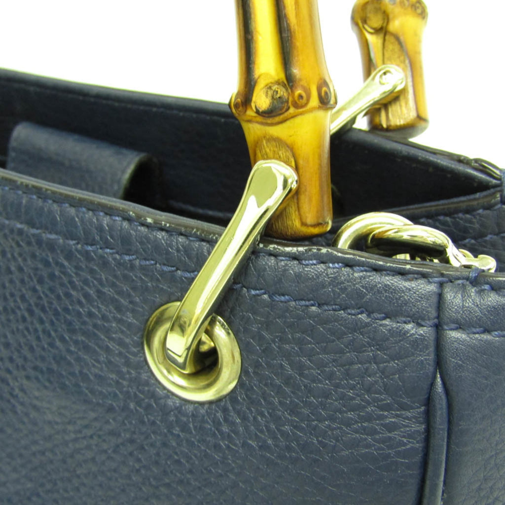 Gucci Bamboo Shopper Tote Leather Blue Leather Tote Bag Bag (Pre-Owned)