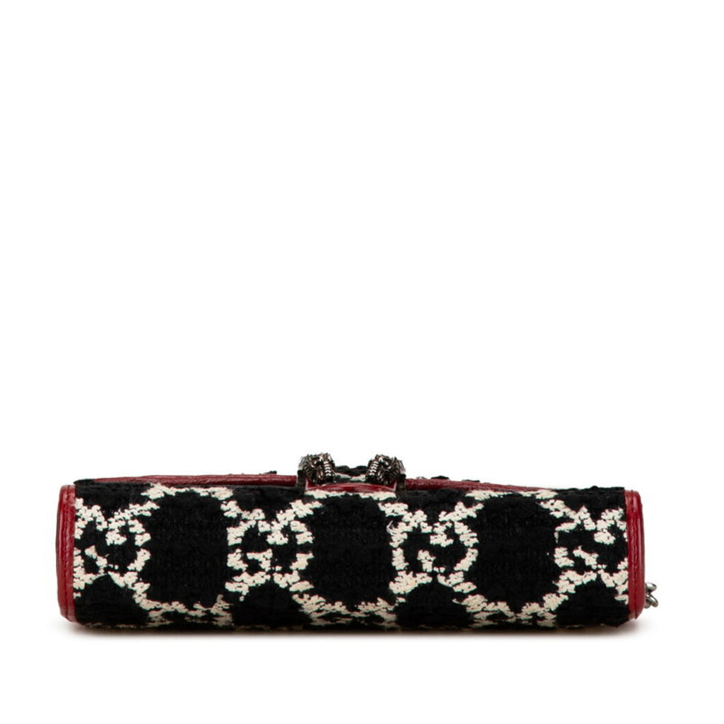 Gucci Black Red Color Tweed Leather Chain/Shoulder Wallet (Pre-Owned)