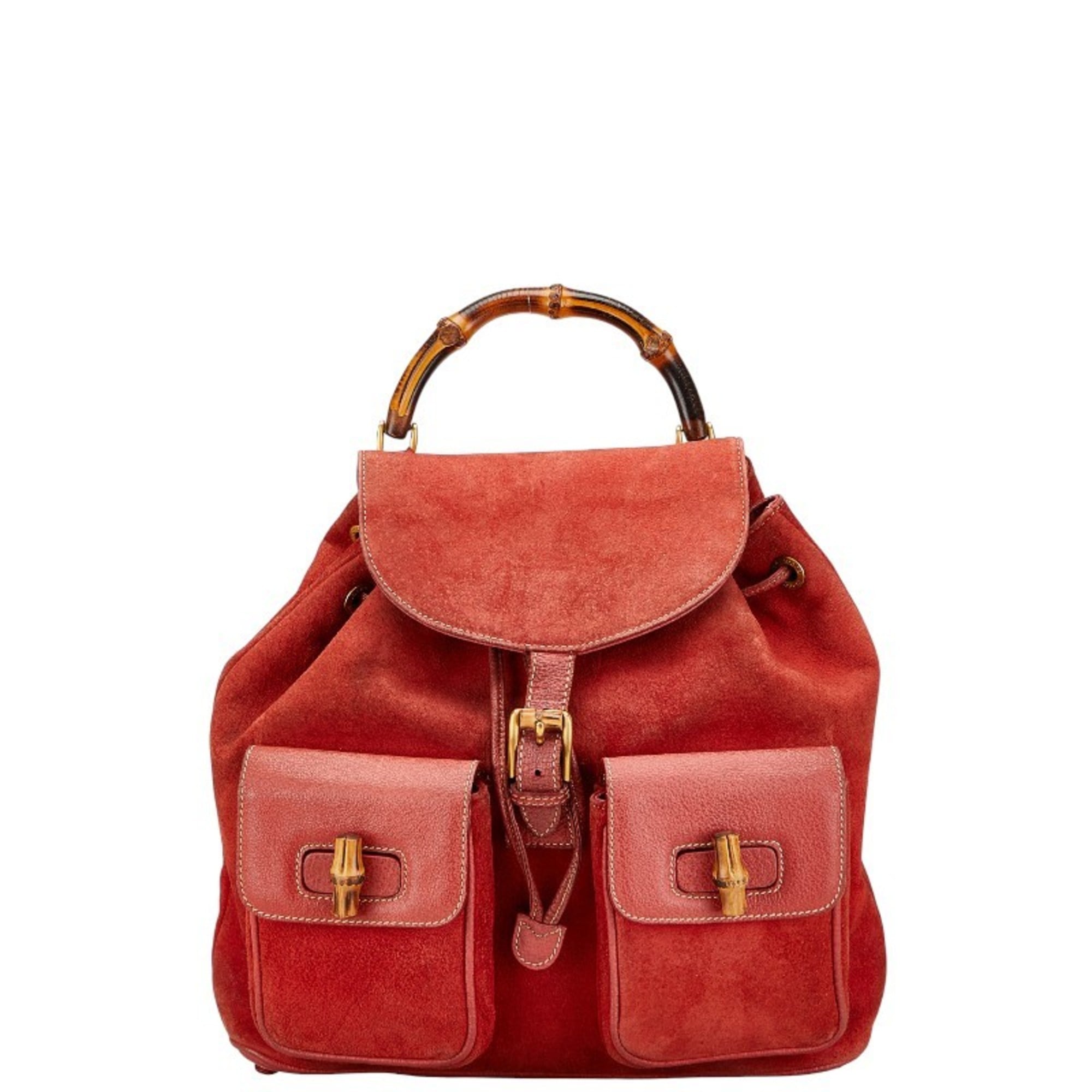 Gucci Red Brown Bamboo Leather Backpack (Pre-Owned)