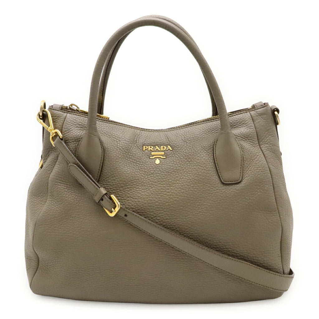 Prada Grayish Leather Shoulder Bag Tote Bag (Pre-Owned)